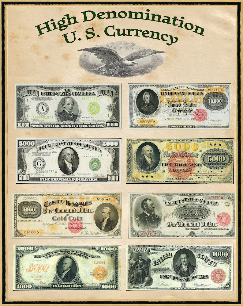 United States High Denomination Currency 16" X 20" Poster - Etsy