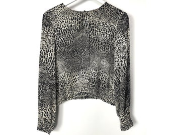 Vintage Valentino Silk Blouse: 90s Animal Print Top, Green Buttons