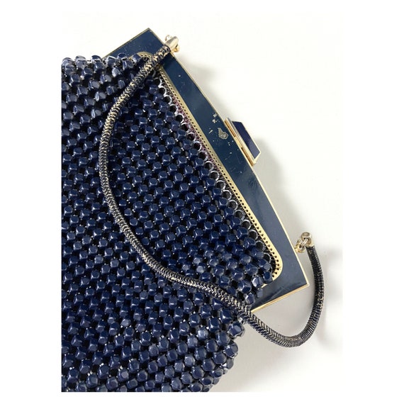 60s/70s vintage navy blue beaded bag. Retro eveni… - image 4