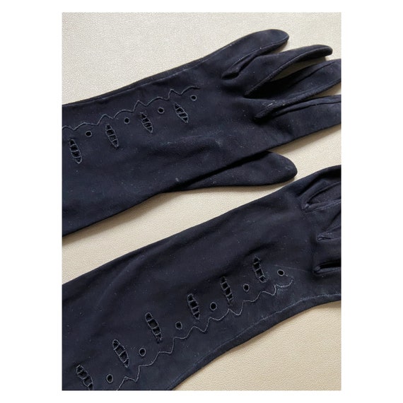 Nina Ricci Paris black evening gloves. Black sued… - image 5