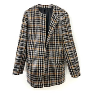 80s vintage wool houndstooth tweed colarless blazer jacket by St.Michael 10UK 38EU S