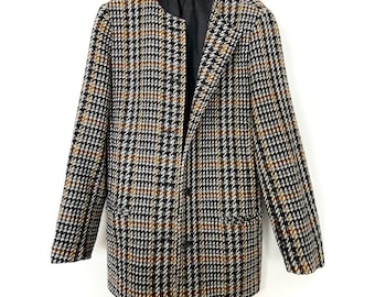80s vintage wool houndstooth tweed colarless blazer jacket by St.Michael 10UK 38EU S