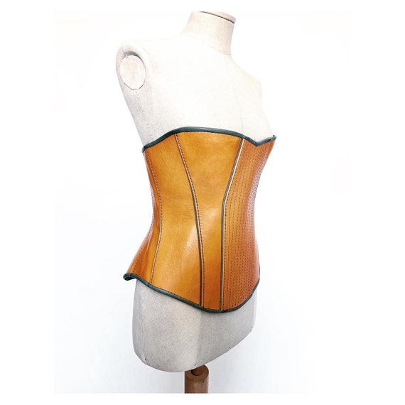 Bespoke tan leather corset with blue buckles. Fet… - image 2