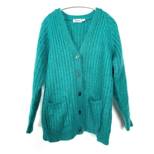 90s vintage turquoise green mohair blend cardigan jumper. Christmas cardigan. 16/18UK L