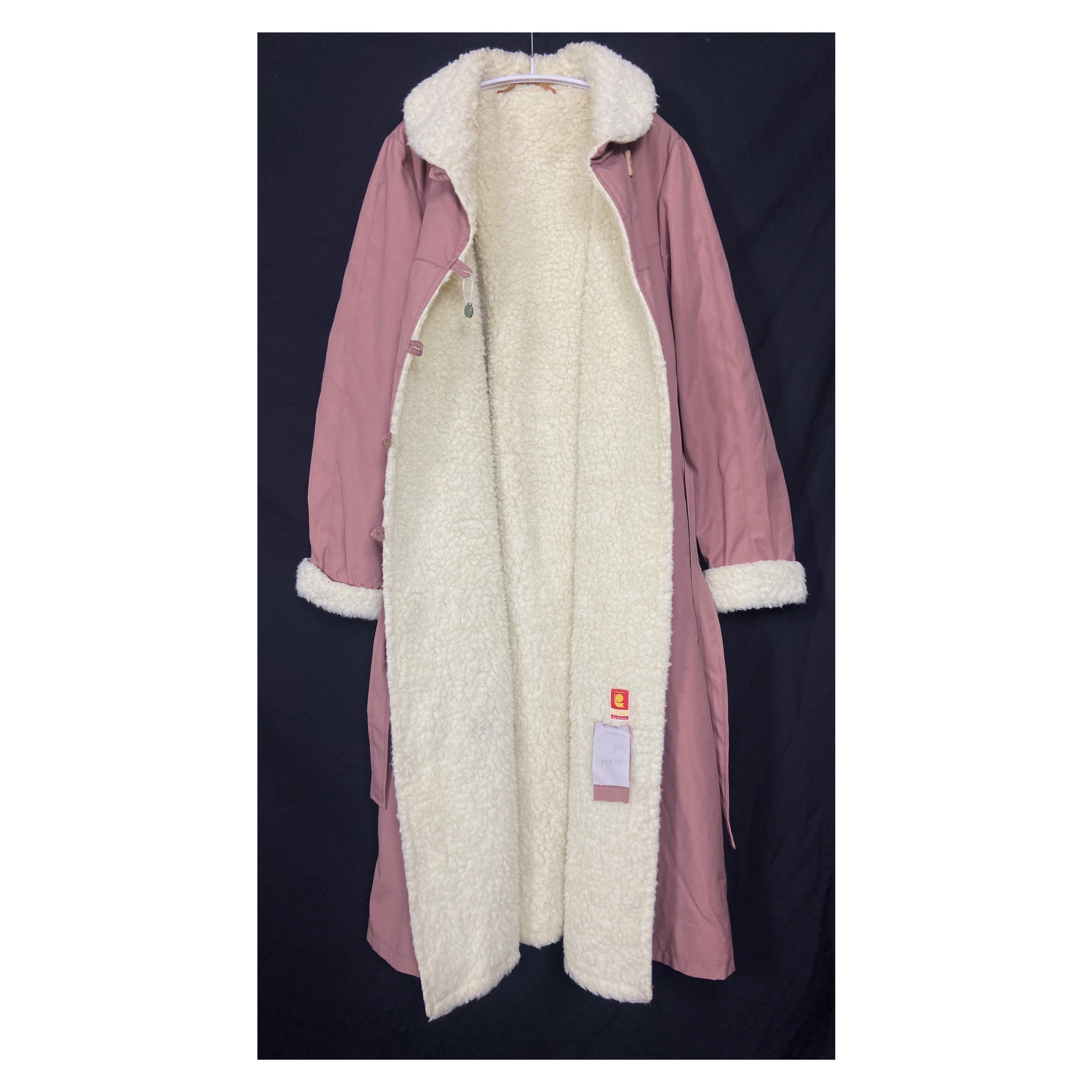 70s 80s Blush Pink Overcoat With Faux Sheepskin Lining
