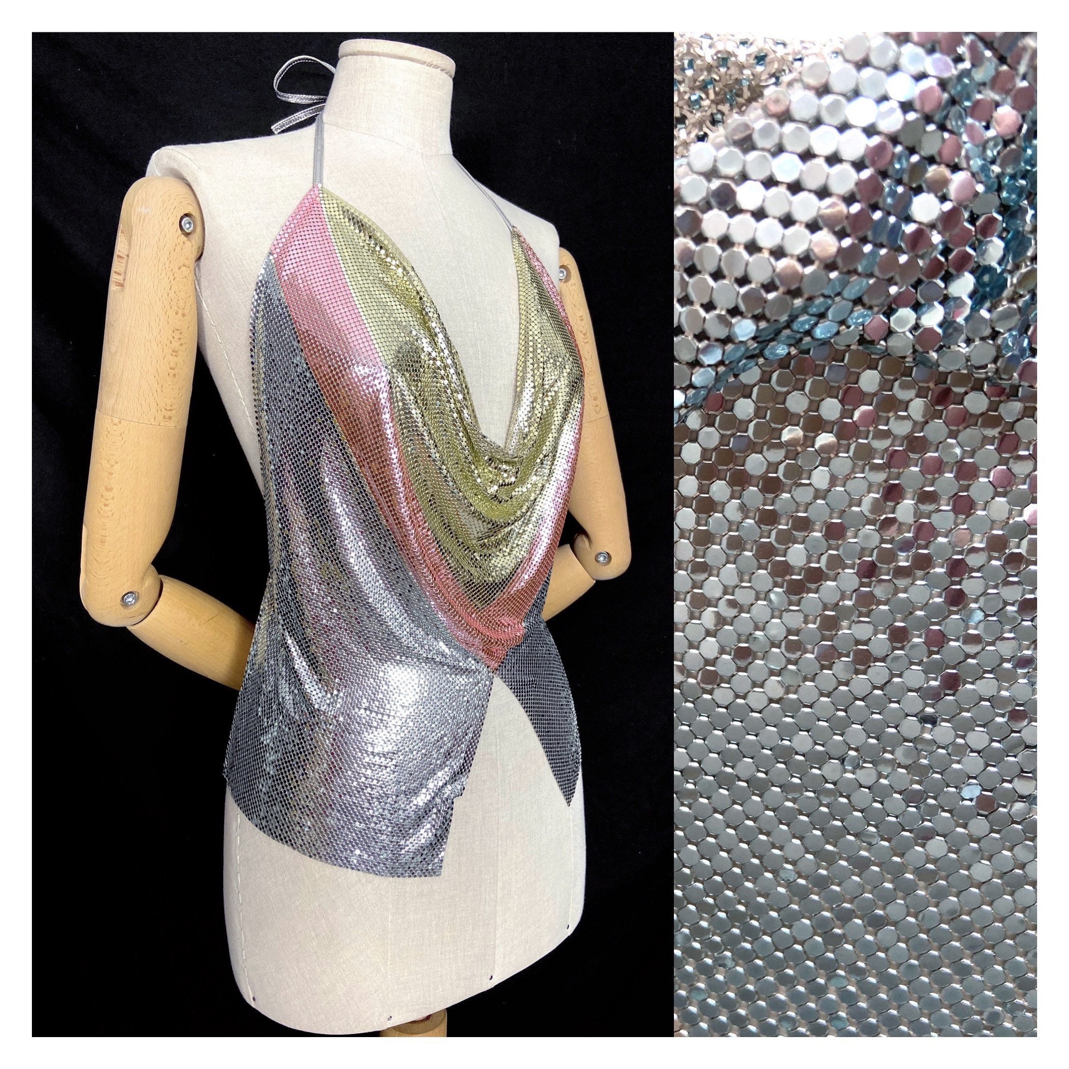 Real Vintage Search Engine Whiting  Davis 70S80S Vintage Chain Mail Halter Neck Top. Silver Blue, Pink  Gold Disco Fashion. Metal Mesh Pastel One Size $857.75 AT vintagedancer.com