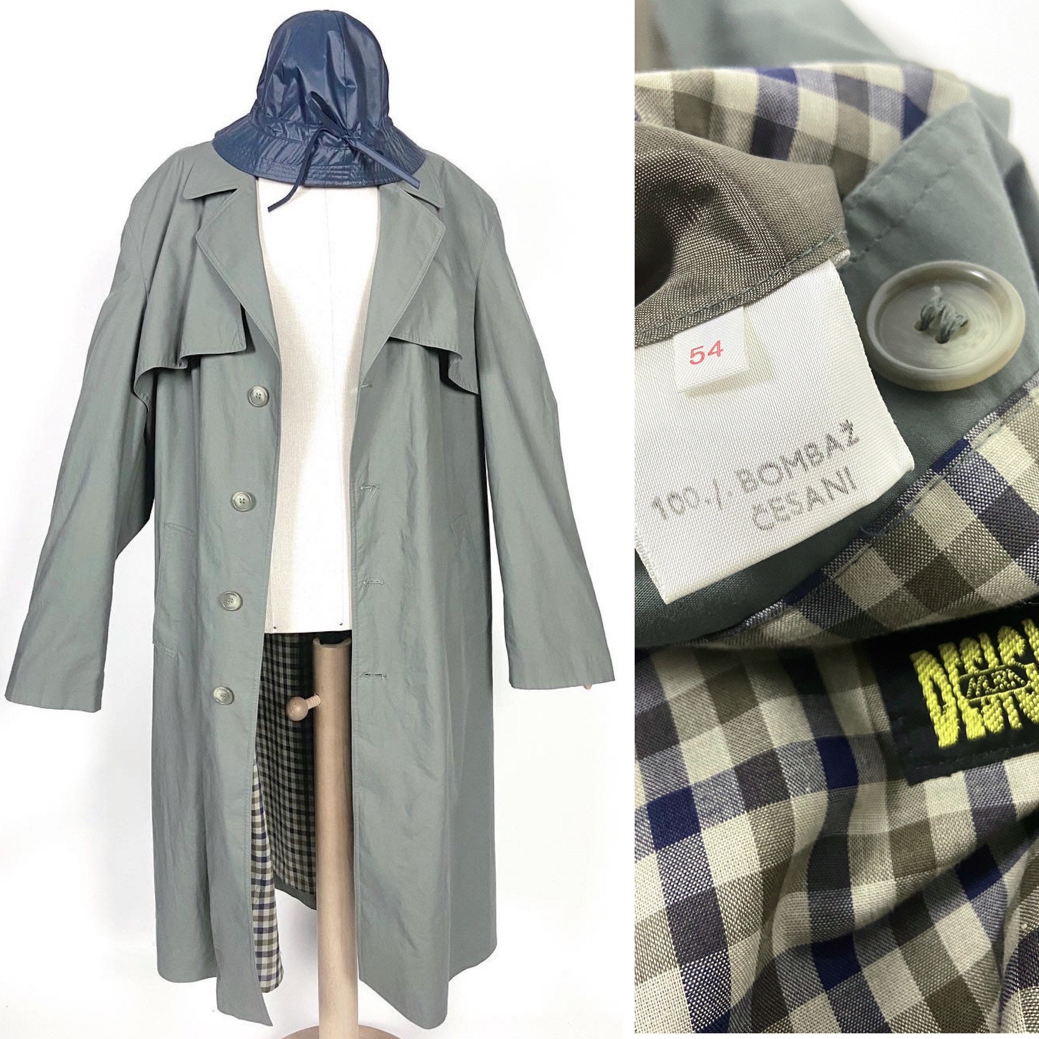 Image of Vintage 1970S Brushed Cotton Duster. Worker’S Style Grey Khaki Duster Coat. Men’S Vintage Mac. 52" Chest