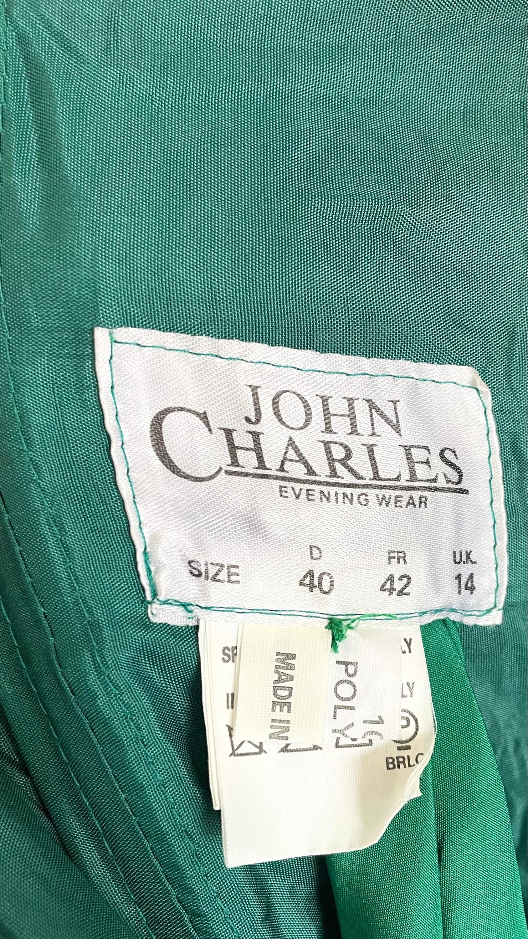 70s John Charles Eveningwear strapless dress with Irish clover pattern. M