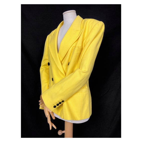 80s bright yellow double breasted blazer jacket b… - image 4