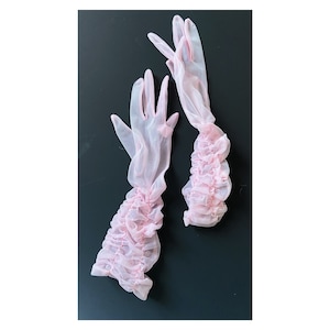1950s vintage ruched opera gloves. Pink sheer nylon gloves. Pinup. Evening gloves. Sexy gloves. Pinup. Burlesque. Hollywood glam. size 7