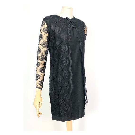 60s vintage little black dress with lace sleeves … - image 4