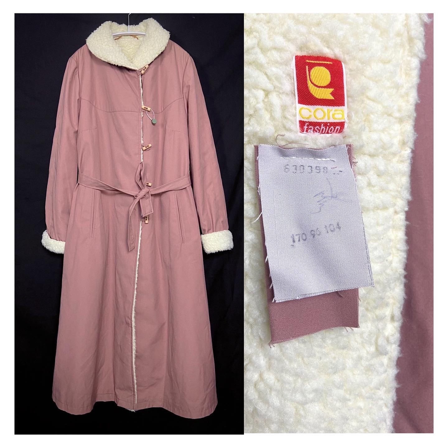 70s 80s Blush Pink Overcoat With Faux Sheepskin Lining