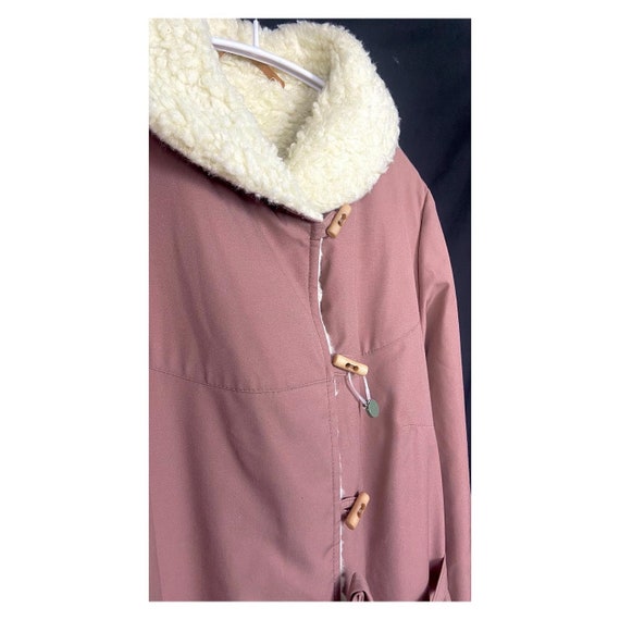 70s 80s blush pink overcoat with faux sheepskin l… - image 4