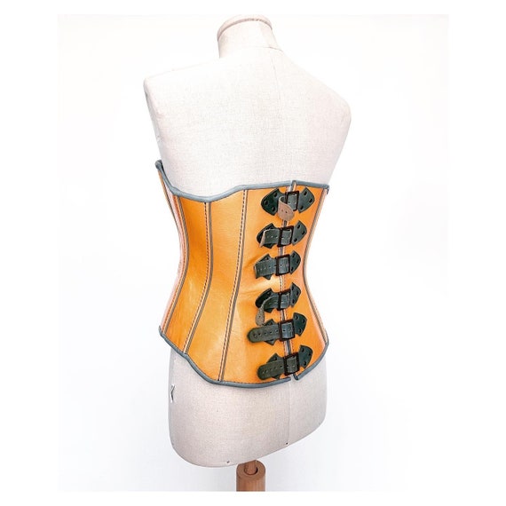 Bespoke tan leather corset with blue buckles. Fet… - image 3