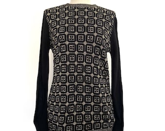 70s vintage gold and black long sleeve knitted top M