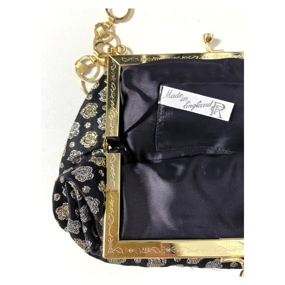 70s vintage lurex bag. Black and gold metallic fa… - image 4