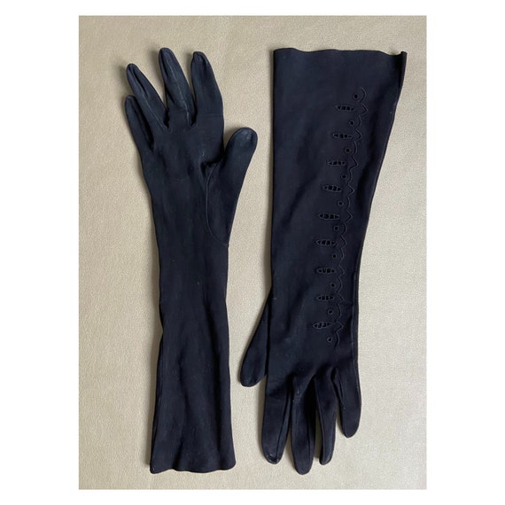 Nina Ricci Paris black evening gloves. Black sued… - image 7