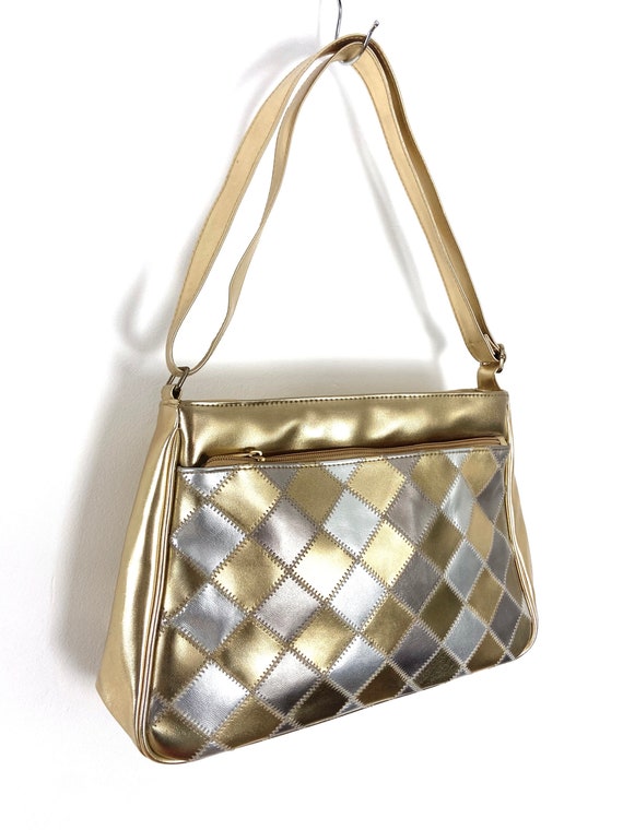 Vintage gold silver shoulder bag. Funky bag with … - image 4