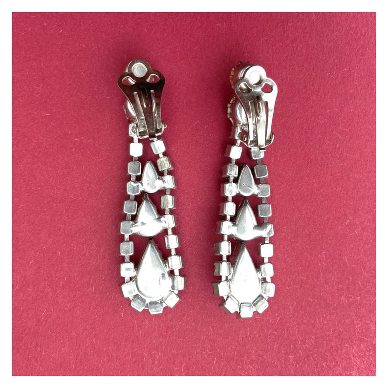 Beautiful vintage teardrop clip on earrings Pinup Diamonte clip ons Luxury look earrings. Burlesque Glamour