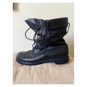 Military black leather combat boots. Men’s army laced up boots. 28.8cm/11.5&quot; foot