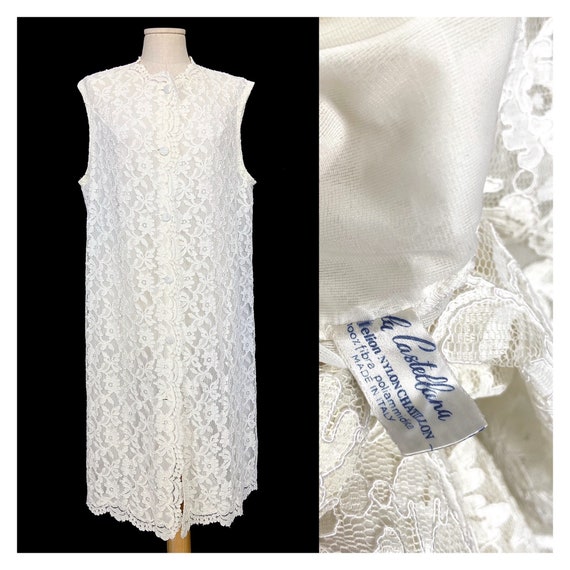 60s vintage white lace lingerie dress by La Caste… - image 1