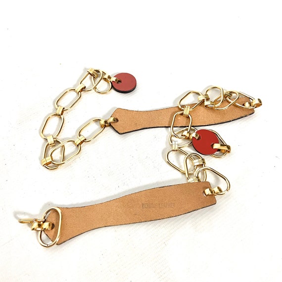 Vintage 60s/70s chain belt. Red leather and metal… - image 3