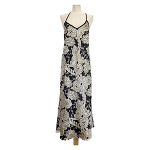 80s/90s vintage St.Michael maxi slip dress paisley pattern. Crossed back low back nightdress M 12UK