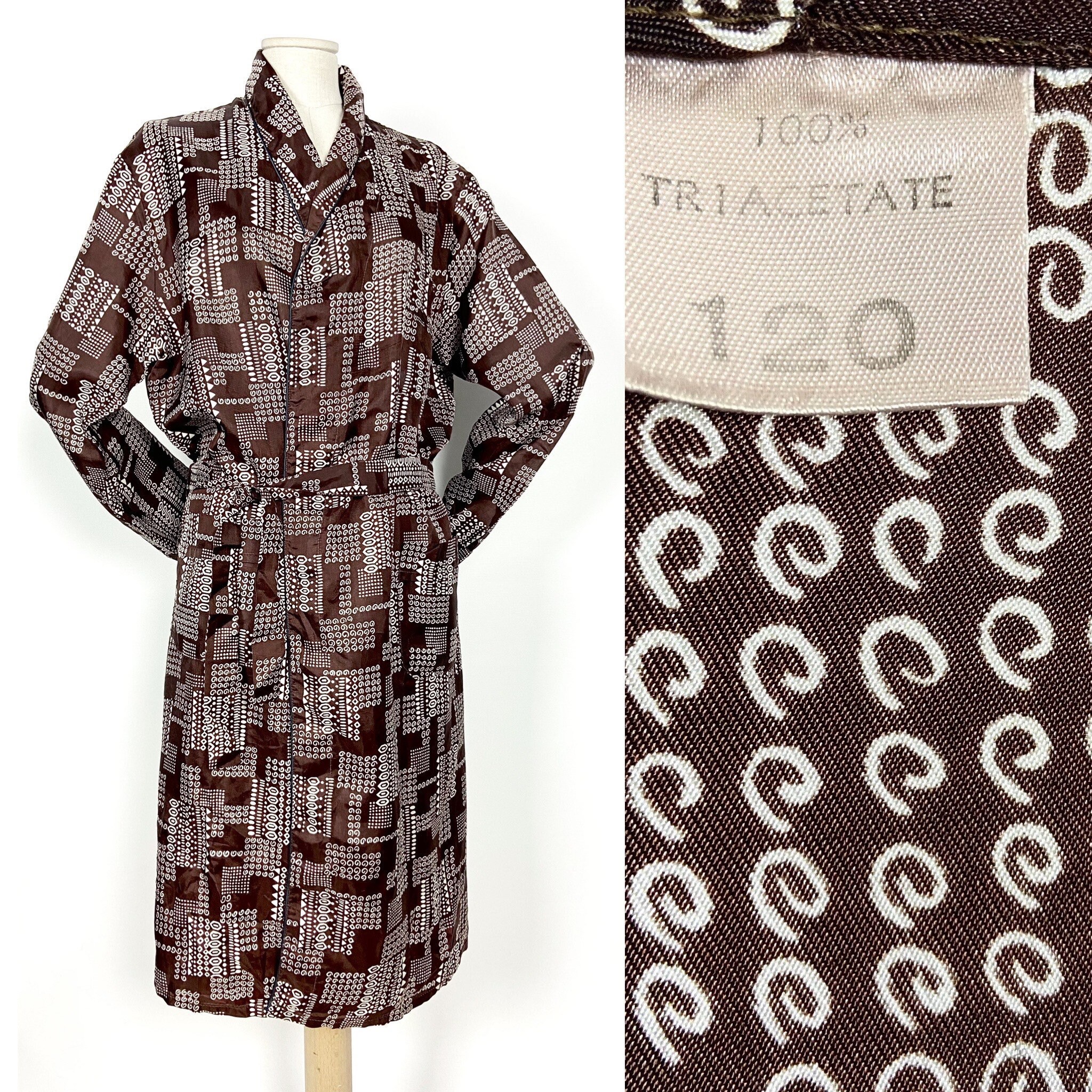 Image of Vintage 1970S Mens Lightweight Robe. Geometric Pattern Dressing Gown. Retro Robe With A Belt. 120cm
