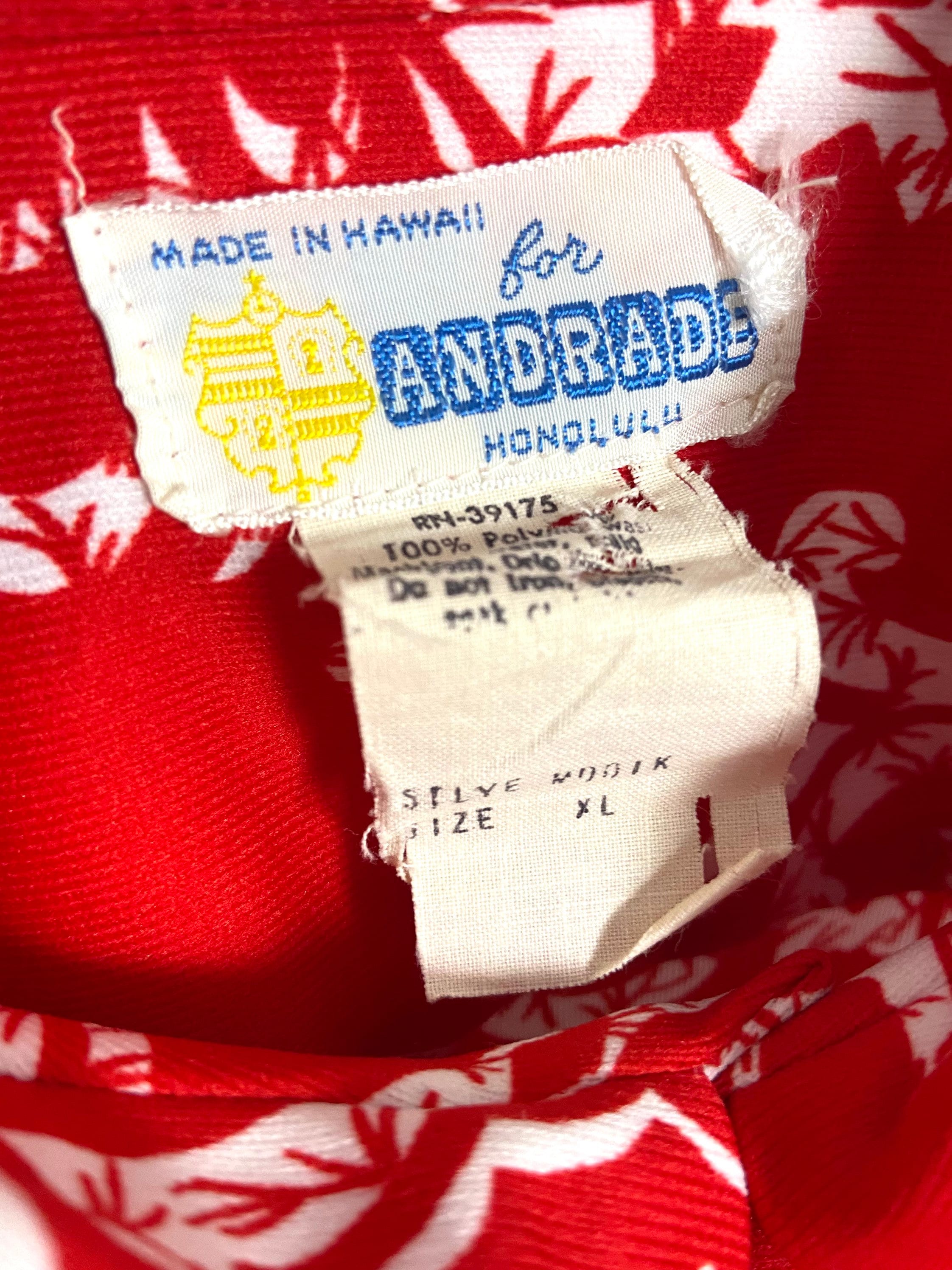 60s Vintage Red and White Hawaiian Mens Shirt by Andrade