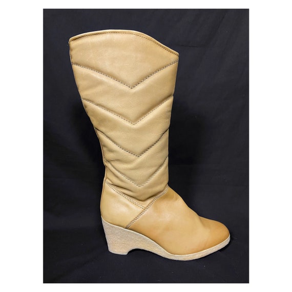 80s vintage tan leather retro boots with shearlin… - image 4
