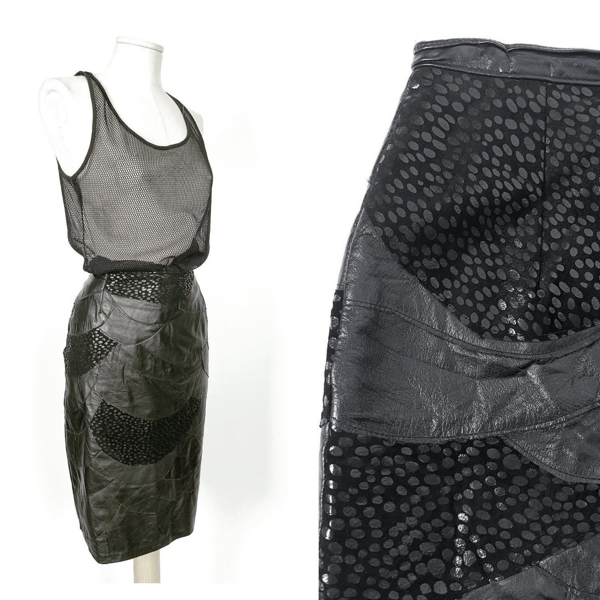 Image of S/S Italian Leather Skirt Peltrame Linea. Fish Scale Patchwork Skirt. Retro