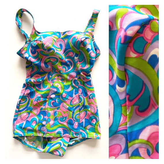 50s 60s vintage colourful swimming costume by St.… - image 2