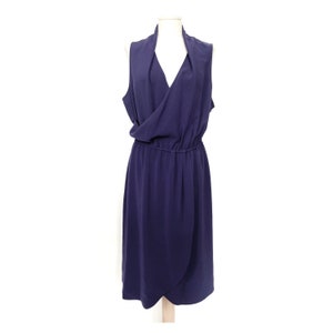 00s Jaeger purple  wrapped midi dress. Casual sleeveless party dress. Loose fit waterfall dress. 14UK L