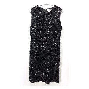 80s vintage Jaeger black sequin dress. Elegant LBD sleeveless party dress. Fluffy cocktail dress. M 37&quot;