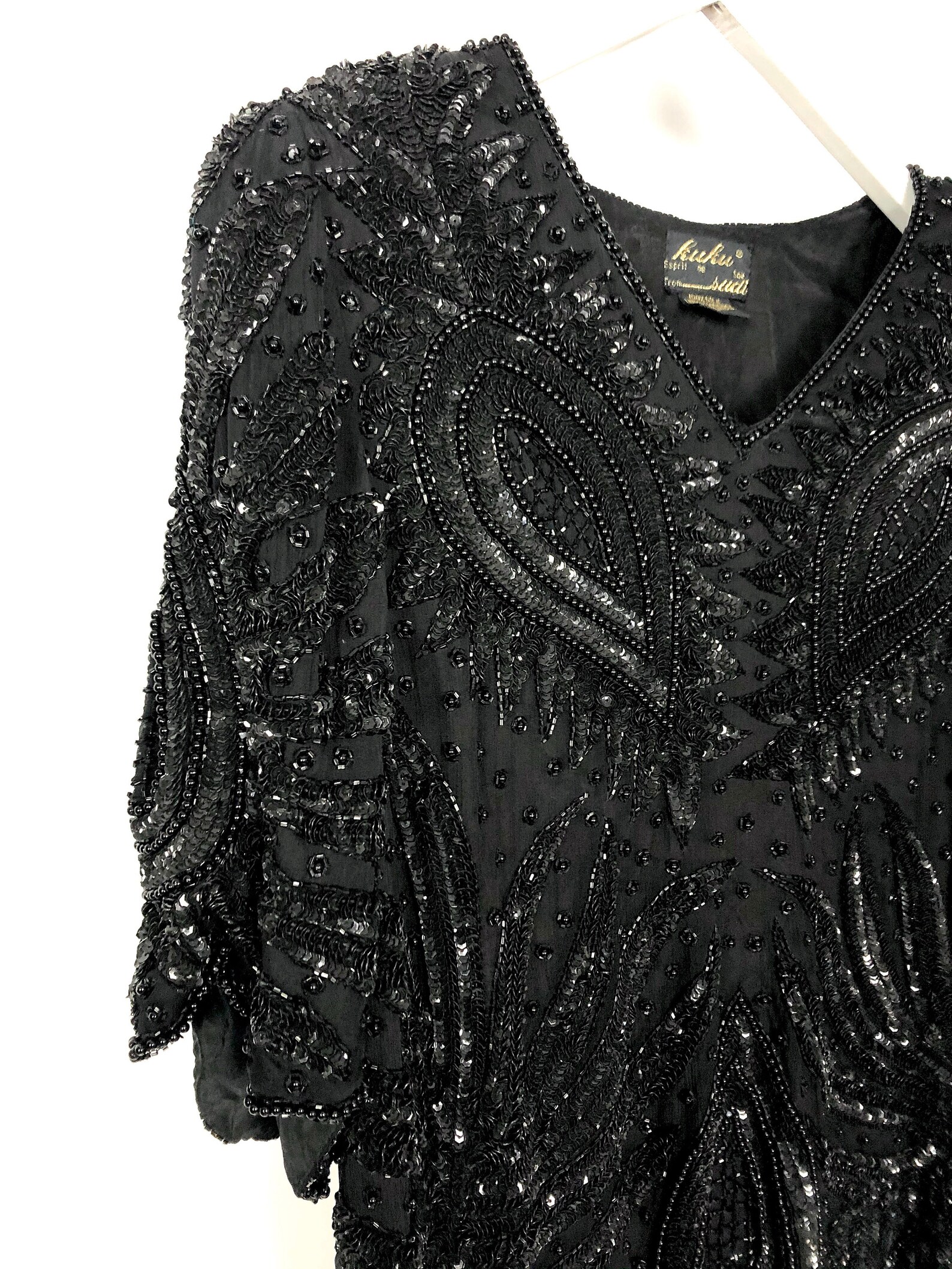 Stunning Beaded Black Sequin Top by Kuku Sudi. 80's Vintage Esprit De ...