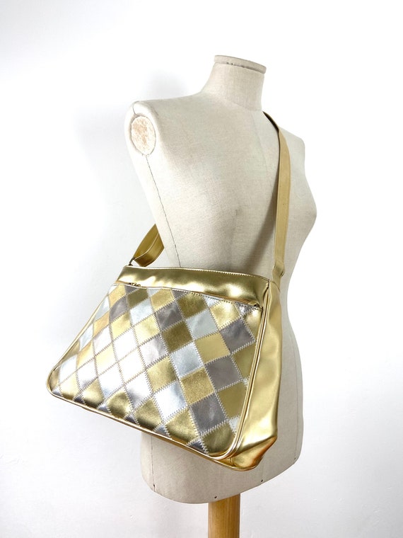 Vintage gold silver shoulder bag. Funky bag with … - image 5
