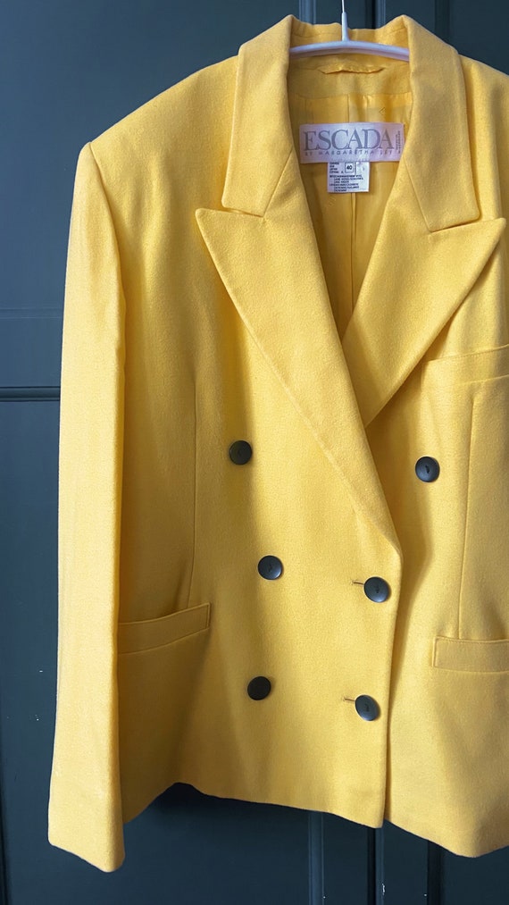 80s bright yellow double breasted blazer jacket b… - image 9