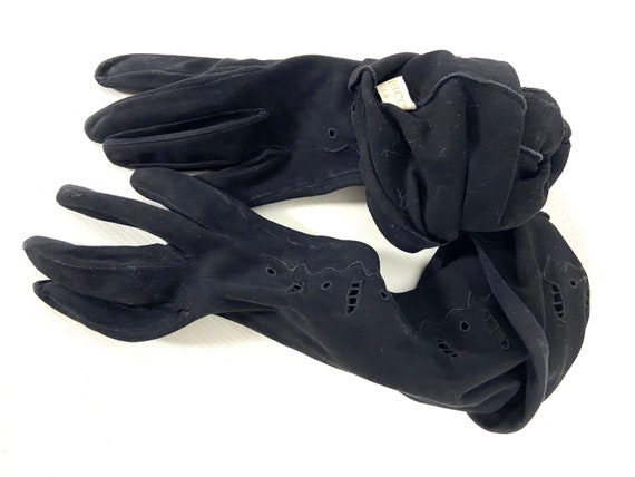 Nina Ricci Paris black evening gloves. Black sued… - image 10