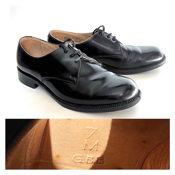 60s vintage classic mens military black lace up shoes. School. Army footwear. 7UK 40EU