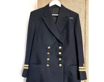 Chaqueta de uniforme de oficial de la Marina Real Británica vintage, cruzada, talla S