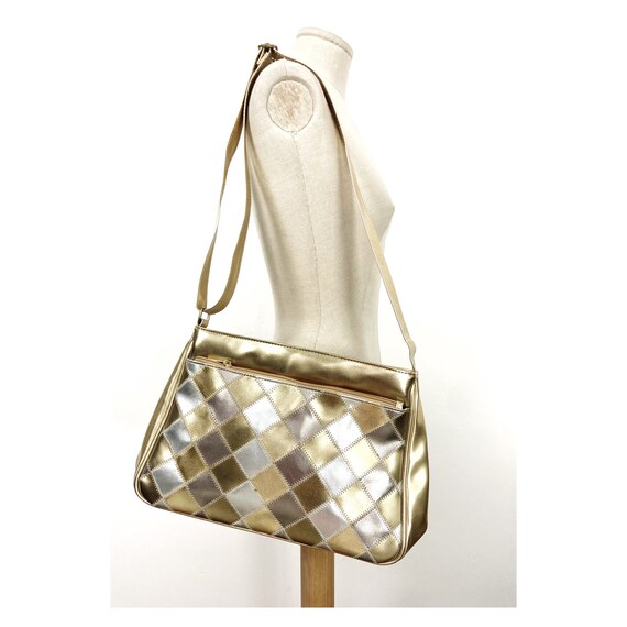 Vintage gold silver shoulder bag. Funky bag with … - image 3