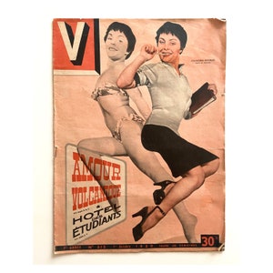 V Zeitschrift französische Veröffentlichung. Oktober 1950. Francoise Marmain. Glamour. Vintage Pinup Zeitschrift.