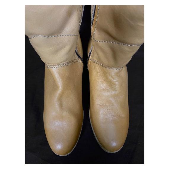 80s vintage tan leather retro boots with shearlin… - image 7