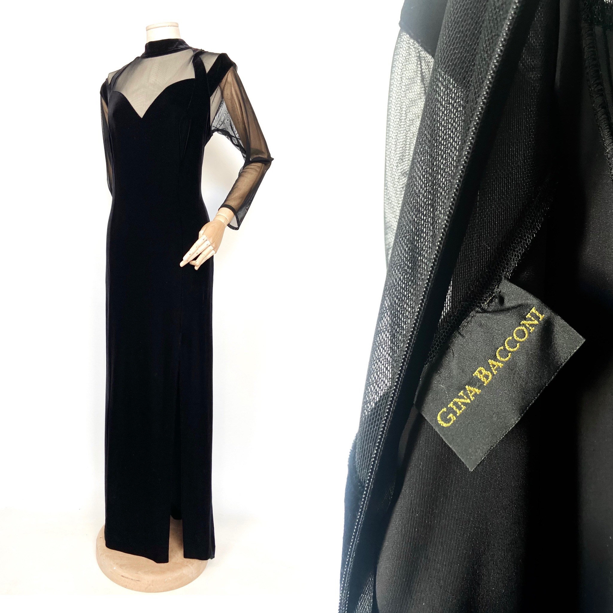 Maxi vestido de terciopelo negro de Gina Bacconi. Vestido de terciopelo de manga pura. Glamoroso vestido de fiesta. Elegante vestido con seductora division lateral. 16UK L Etsy Espana
