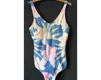 Kleurrijk zwempak met bloemen uit de jaren 90 van Beachcomber. Vintage badpak uit één stuk, 38"