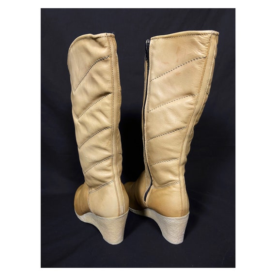 80s vintage tan leather retro boots with shearlin… - image 3