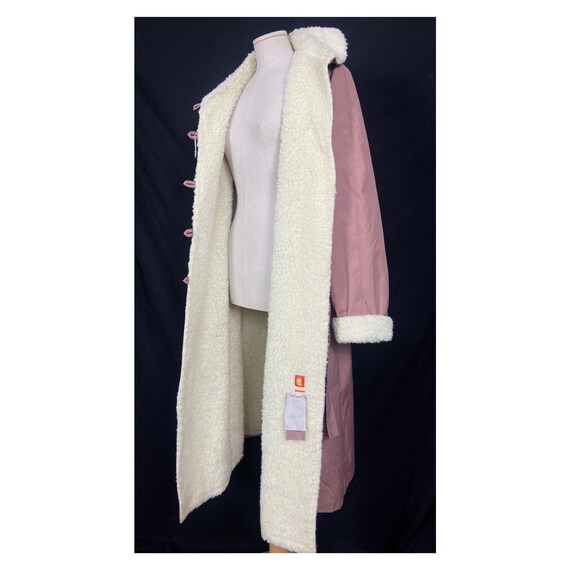 70s 80s blush pink overcoat with faux sheepskin l… - image 8
