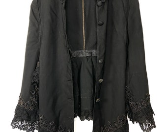 Antique Victorian Wool Cape: Goth Mourning Caplet with Jet Beading