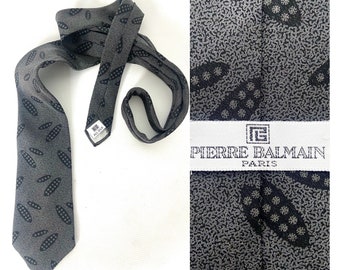 VTG 90s Pierre Balmain silk tie. Grey designer silk tie. Grey necktie with oblong shaped pattern. Yuppie. Dad. Business tie. Gift for him.