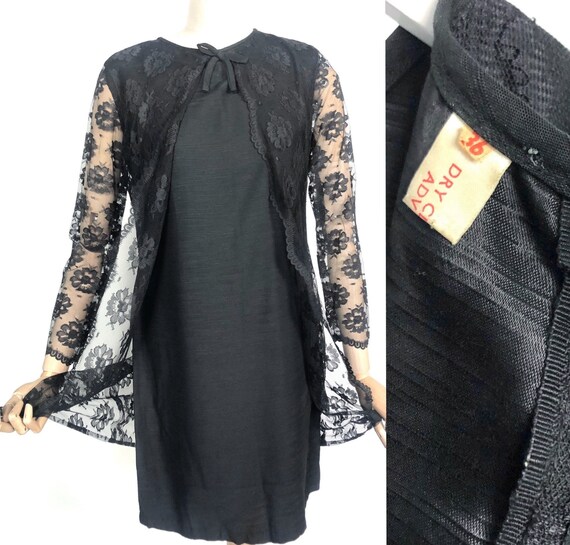 60s Vintage Little Black Dress With Lace Sleeves and Sheer Cape. Italian Style Funeral Dress. 36EU XS Etsy UK